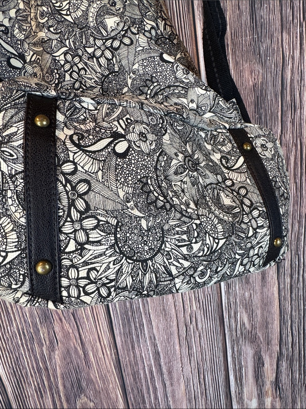 Sakroots Black and Cream Floral Canvas Backpack with Pink Accent Straps - Picture 10 of 14